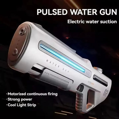 Futuristic pulsed water gun with LED light strip, electric water suction, gray body design