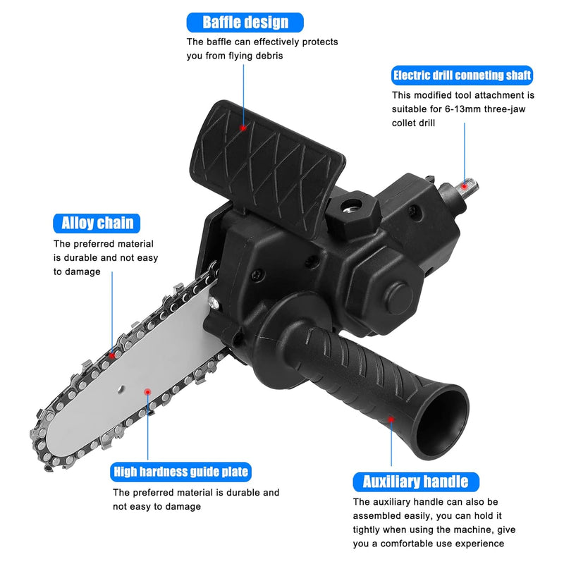 6 Inch Chainsaw Adapter Electric Drill Adaptor to Electric Chainsaw DIY Woodworking Adapter Cutting Power Tool