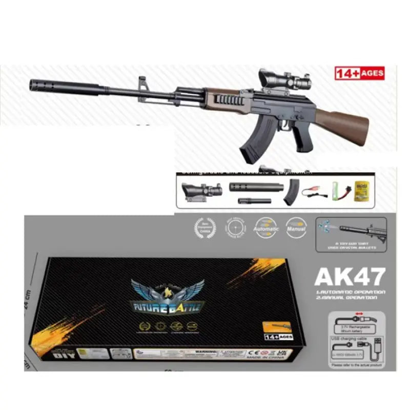 Children's AK-47 assault rifle 87 cm Orbigan 667-1 battery-operated, silencer, shoots orbs, USB For You